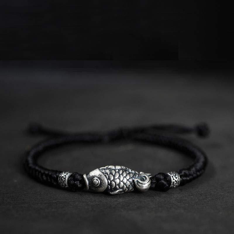 Nimara Ritual Silver Luck Koi Fish Braided String Bracelet