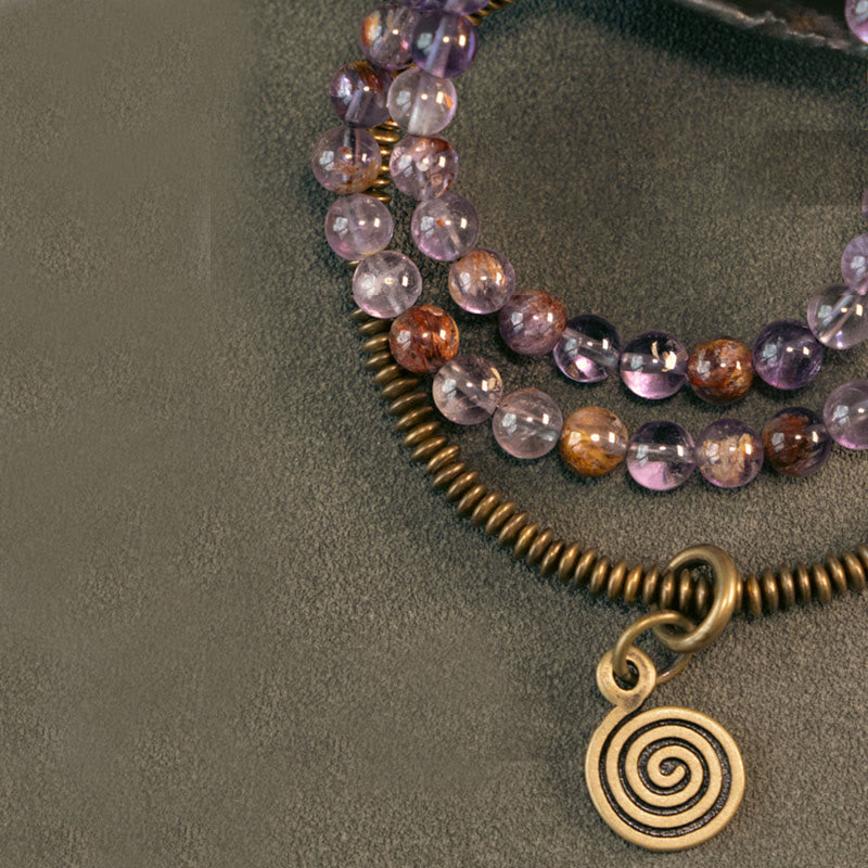 Nimara Ritual Purple Phantom Red Hematoid Quartz Green Rutilated Quartz Copper Love Forgive Bracelet