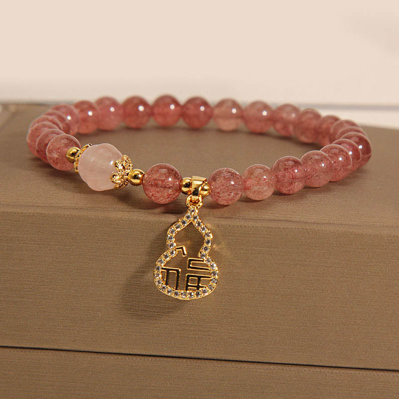 Nimara Ritual Strawberry Quartz Gourd Fu Character Charm Positive Bracelet