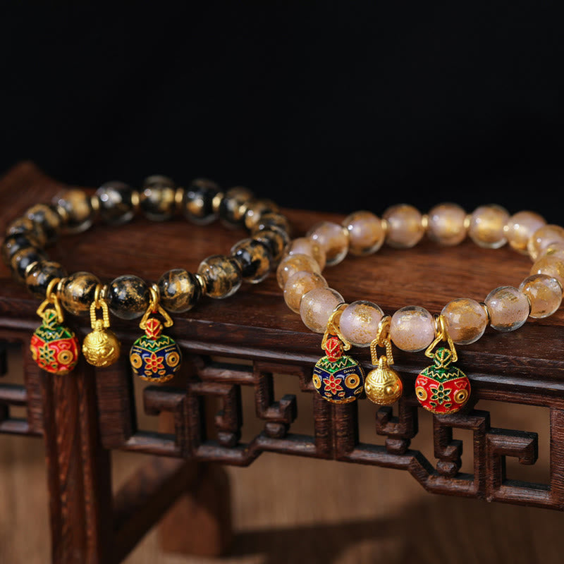 Nimara Ritual Gold Swallowing Beast Family Charm Gold Silver Foil Liuli Glass Bead Blessings Bracelet
