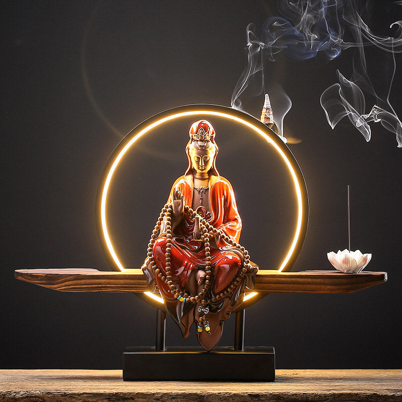 Nimara Ritual Buddha Avalokitesvara Ceramic Lotus Relaxation Incense Burner Decoration