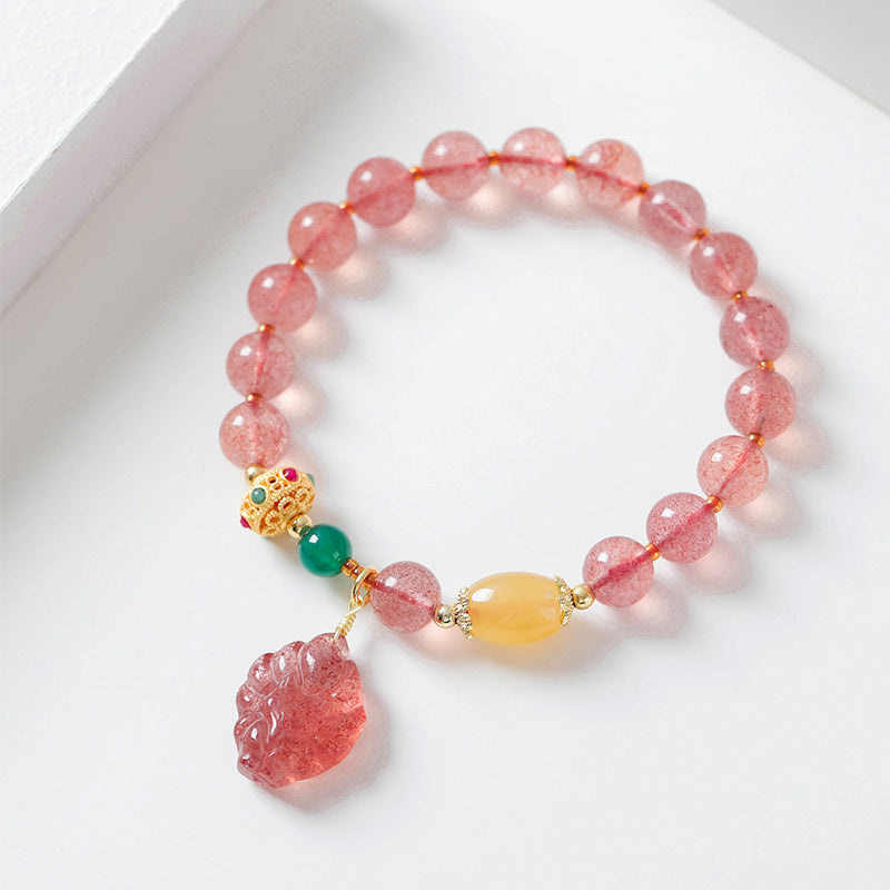 Nimara Ritual Natural Strawberry Quartz Nine Tailed Fox Healing Bracelet