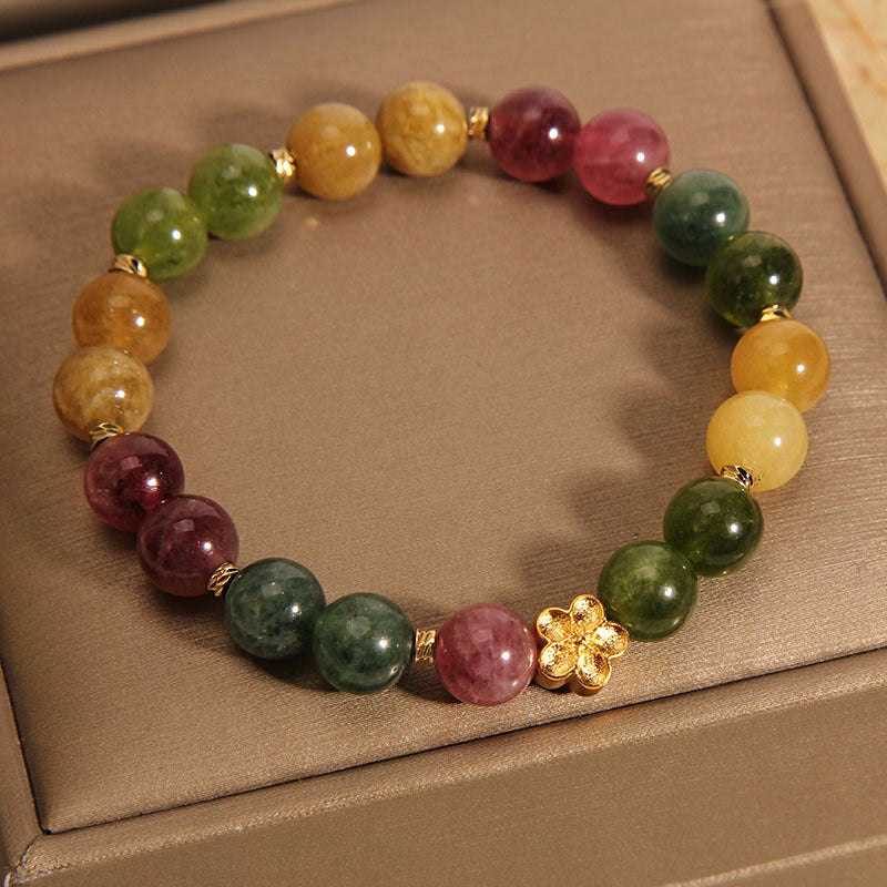 Nimara Ritual Natural Colorful Tourmaline Golden Flower Positive Bracelet