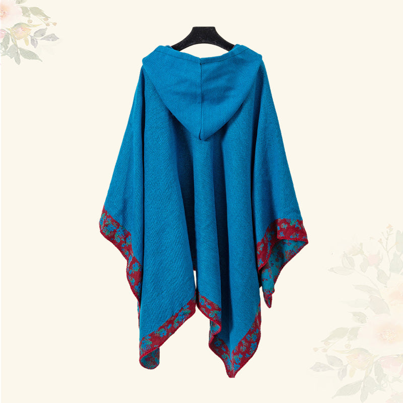 Nimara Ritual Tibetan Shawl Border Small Floral Flower Hooded Cloak Winter Cozy Travel Scarf Wrap