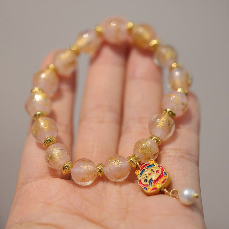 Nimara Ritual Gourd God Of Wealth Charm Fortune Liuli Glass Bead Incense Ash Porcelain Bead Bracelet