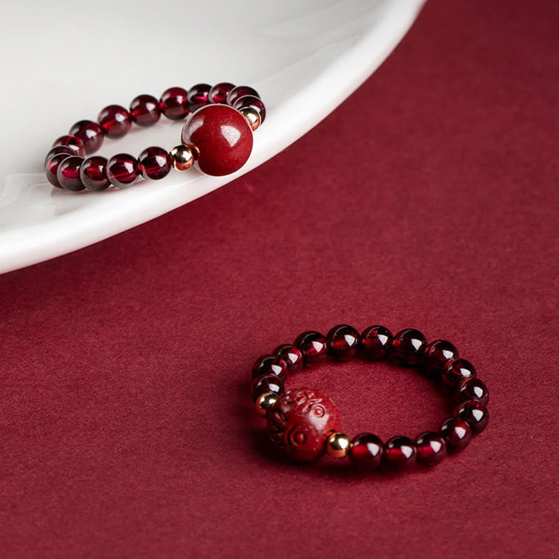 Nimara Ritual Garnet Cinnabar Lucky Bead PiXiu Om Mani Padme Hum Rose Protection Ring