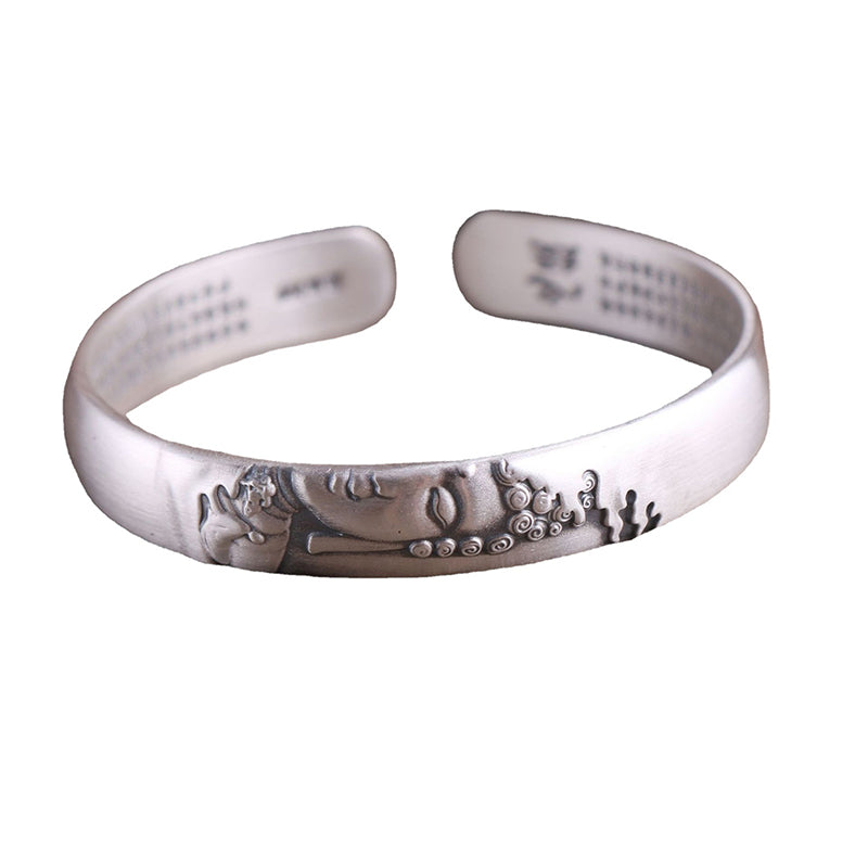 Nimara Ritual 999 Sterling Silver Buddha Head Heart Sutra Serenity Bracelet Bangle