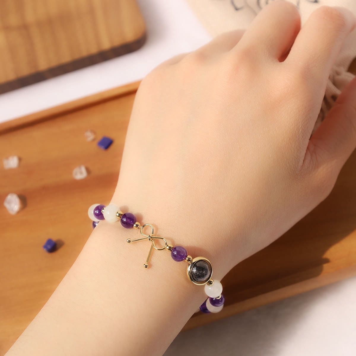 Nimara Ritual Amethyst Cat Eye Black Rutilated Quartz Spiritual Bead Bracelet