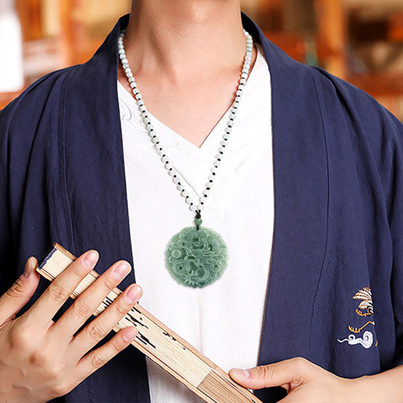 Nimara Ritual Chinese Zodiac Dragon Jade Fortune Necklace String Pendant