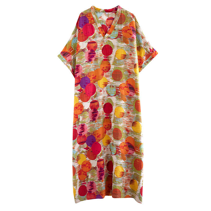 Nimara Ritual Orange Blue Colorful Polka Dots Midi Dress Cotton Half Sleeve Dress With Pockets