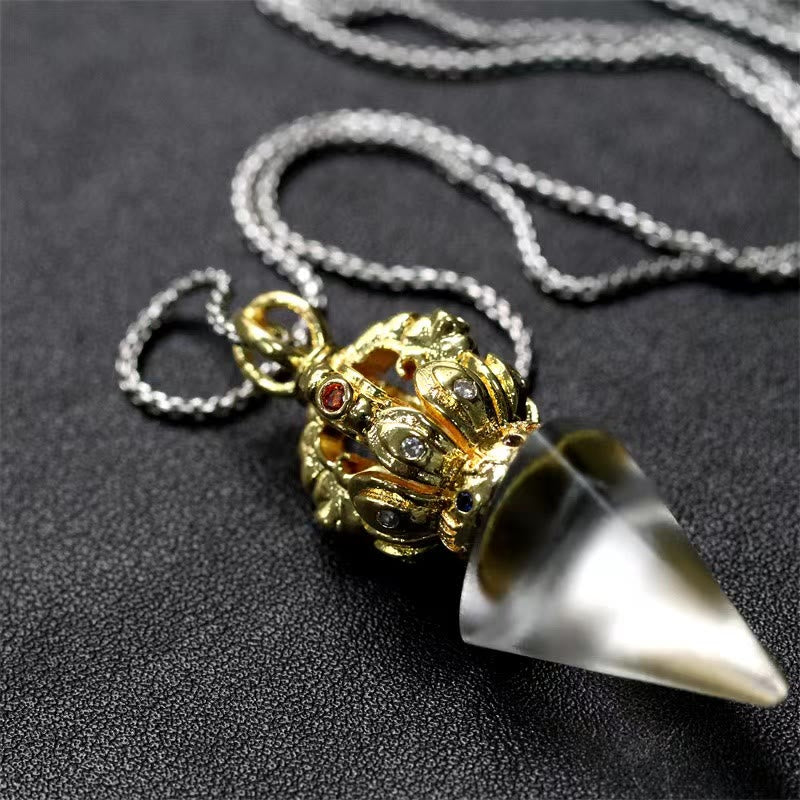 Nimara Ritual Tibetan Dorje Vajra 4 Prong Lotus Liuli Crystal Strength Necklace Pendant