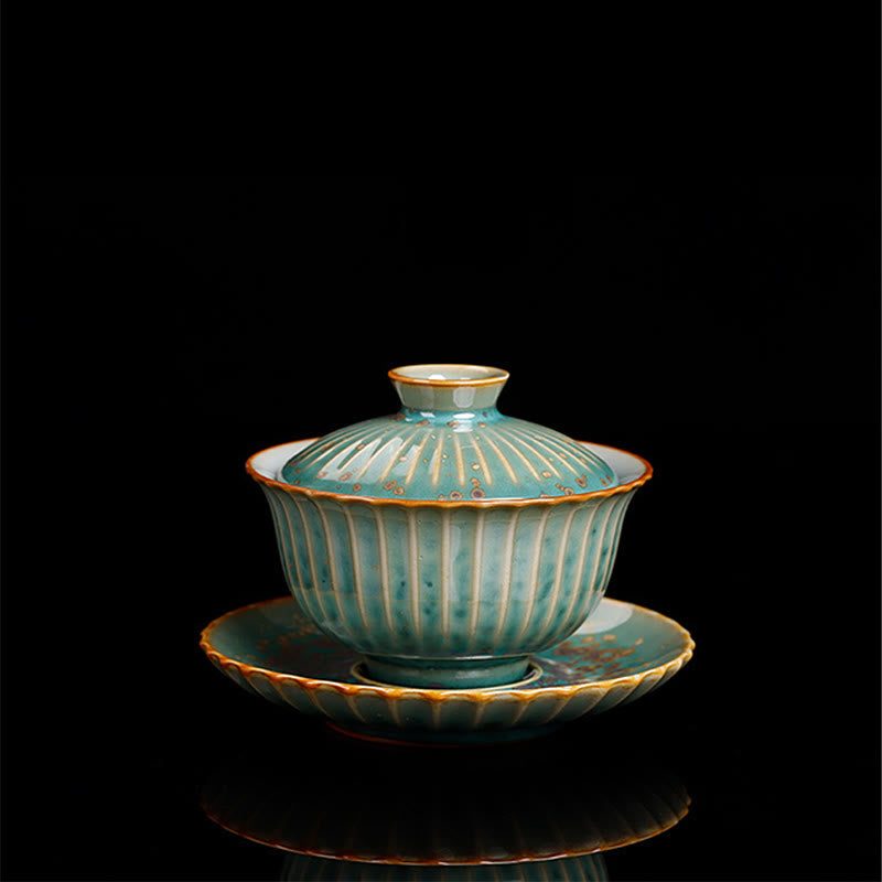 Nimara Ritual Retro Glaze Kiln Change Ceramic Gaiwan Sancai Teacup Kung Fu Tea Cup And Saucer With Lid