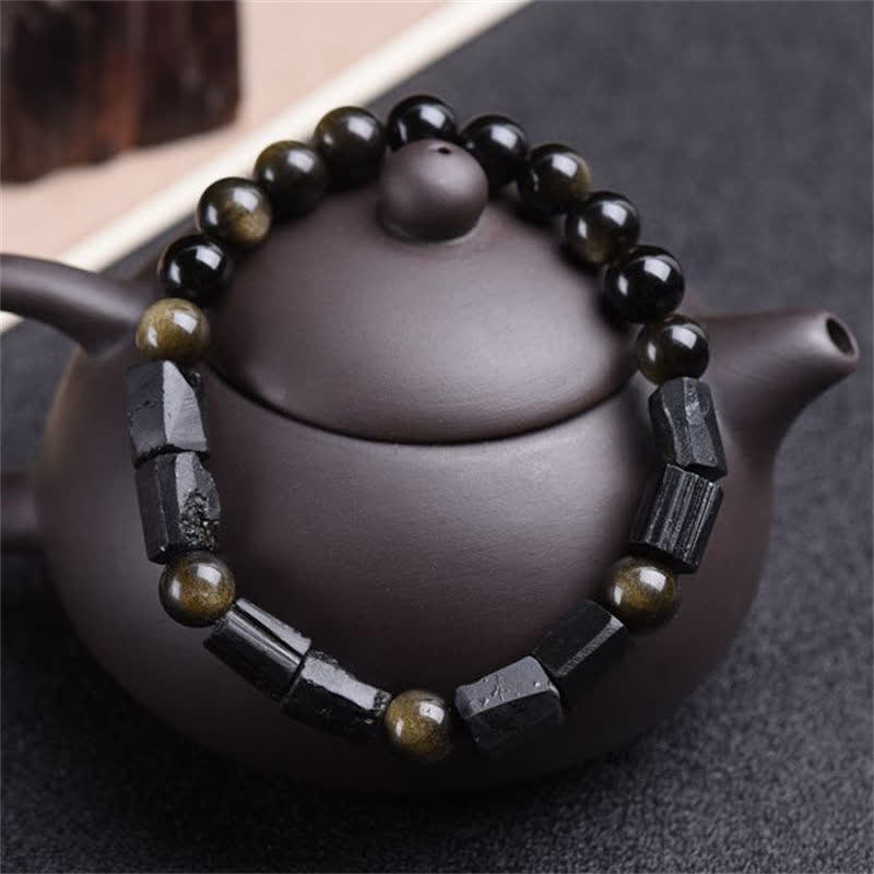 Nimara Ritual Gold Sheen Obsidian Black Tourmaline Wealth Bracelet