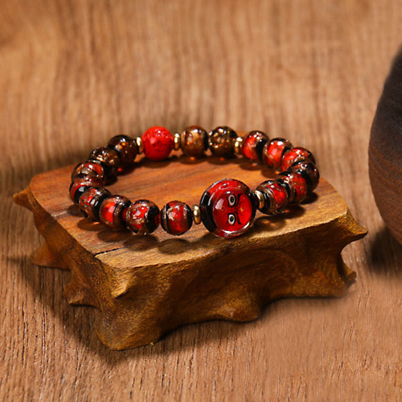 Nimara Ritual Tibetan Five God of Wealth Thangka Liuli Glass Bead Chinese Zodiac Protection Bracelet