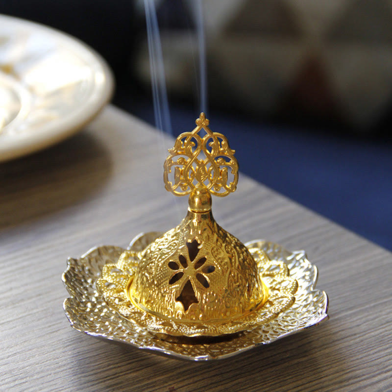 Nimara Ritual Gold Leaf Coaster Spiritual Mini Alloy Metal Incense Burner