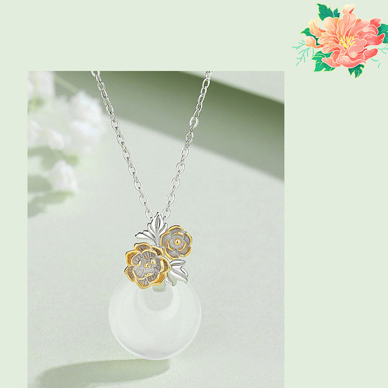 Nimara Ritual 925 Sterling Silver Round Chalcedony Twelve Months Flower Harmony Necklace Pendant
