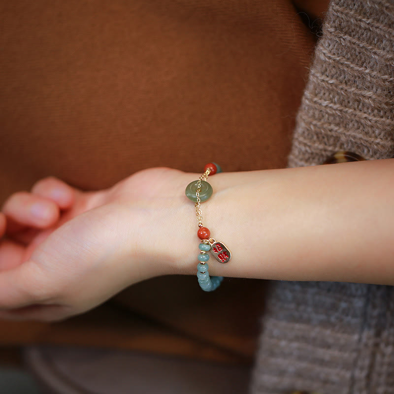 Nimara Ritual Natural Hetian Jade Red Agate Peace Buckle Lucky Fortune Bracelet