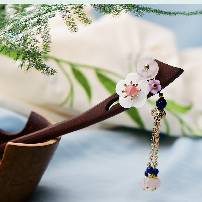 Nimara Ritual Red Sandalwood Pink Crystal Charm Healing Hairpin Decorations