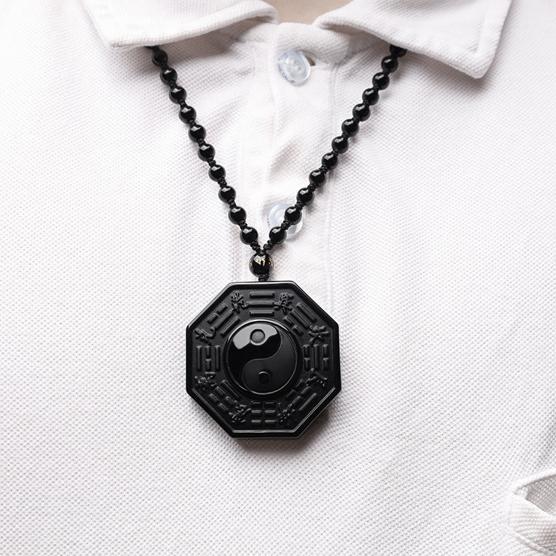 Nimara Ritual Black Obsidian Stone Yin Yang Pendant Necklace