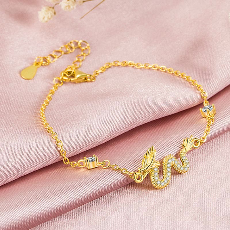 Nimara Ritual 925 Sterling Silver Year Of The Dragon Auspicious Golden Dragon Luck Red Rope Chain Bracelet