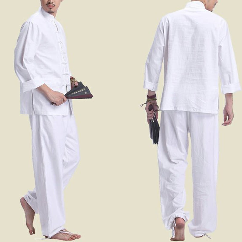 Nimara Ritual Chinese Frog Button Design Meditation Prayer Cotton Linen Spiritual Zen Practice Yoga Clothing Men's Set