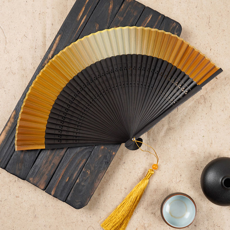 Nimara Ritual Solid Color Gradient Hollow Engraved Handheld Bamboo Folding Fan
