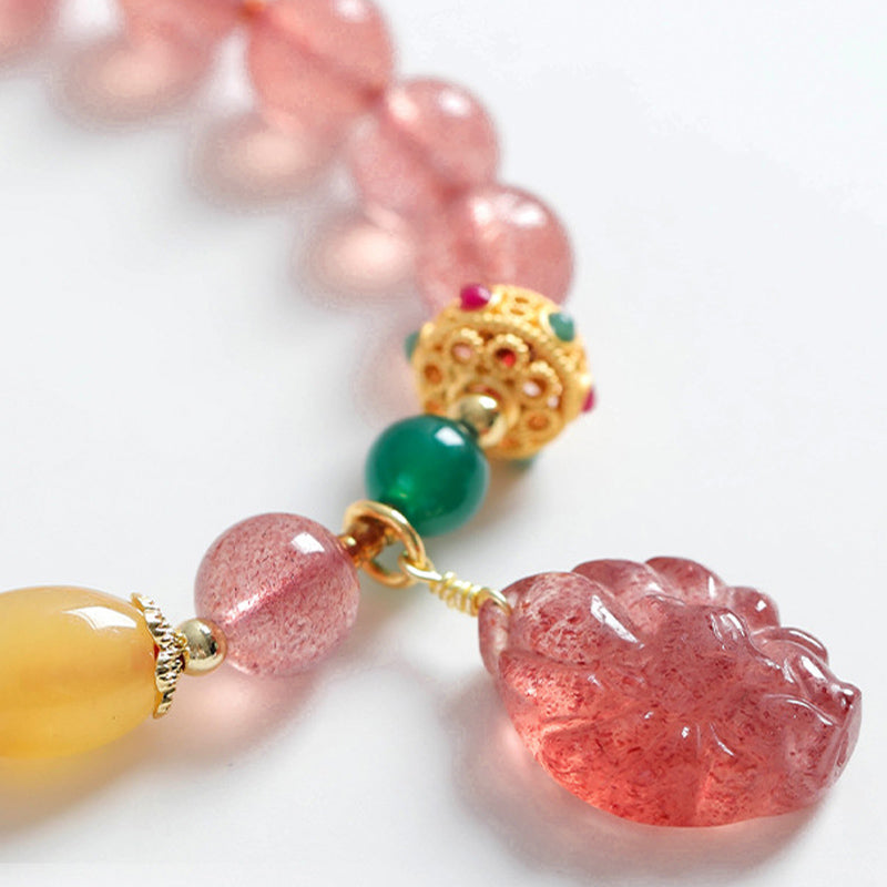 Nimara Ritual Natural Strawberry Quartz Nine Tailed Fox Healing Bracelet