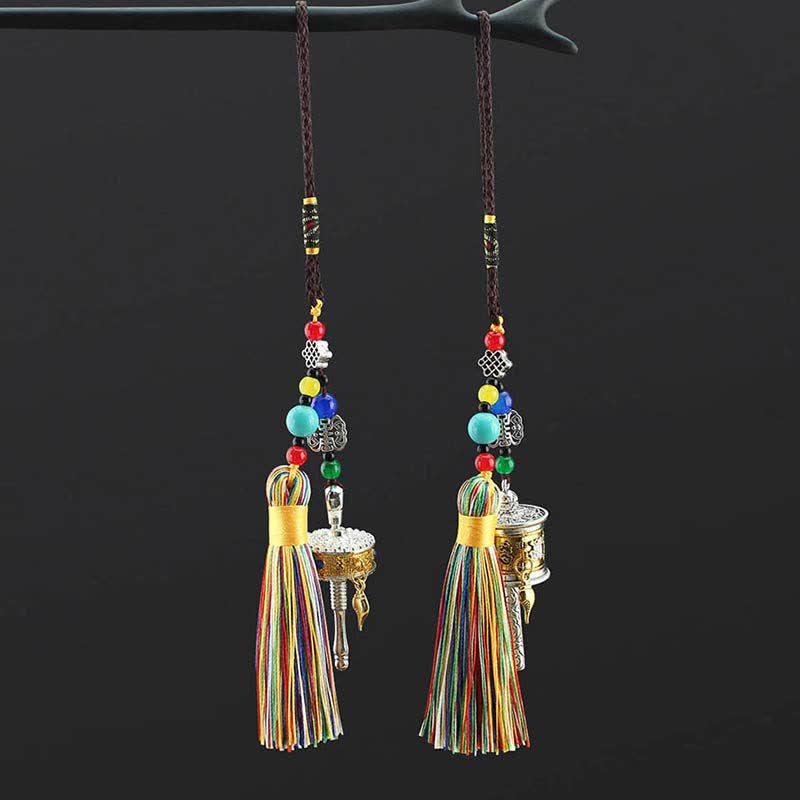 Nimara Ritual Tibet Om Mani Padme Hum Prayer Wheel Tassel Bag Car Hanging Decoration
