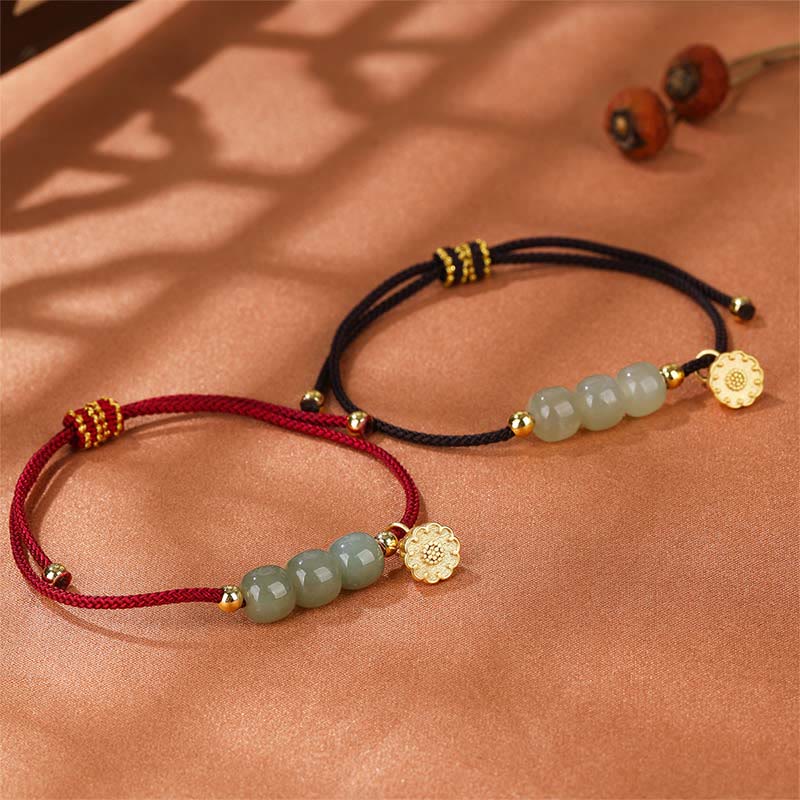 Nimara Ritual Handmade Hetian Jade Bead Lotus Pod Prosperity Luck Braided Bracelet