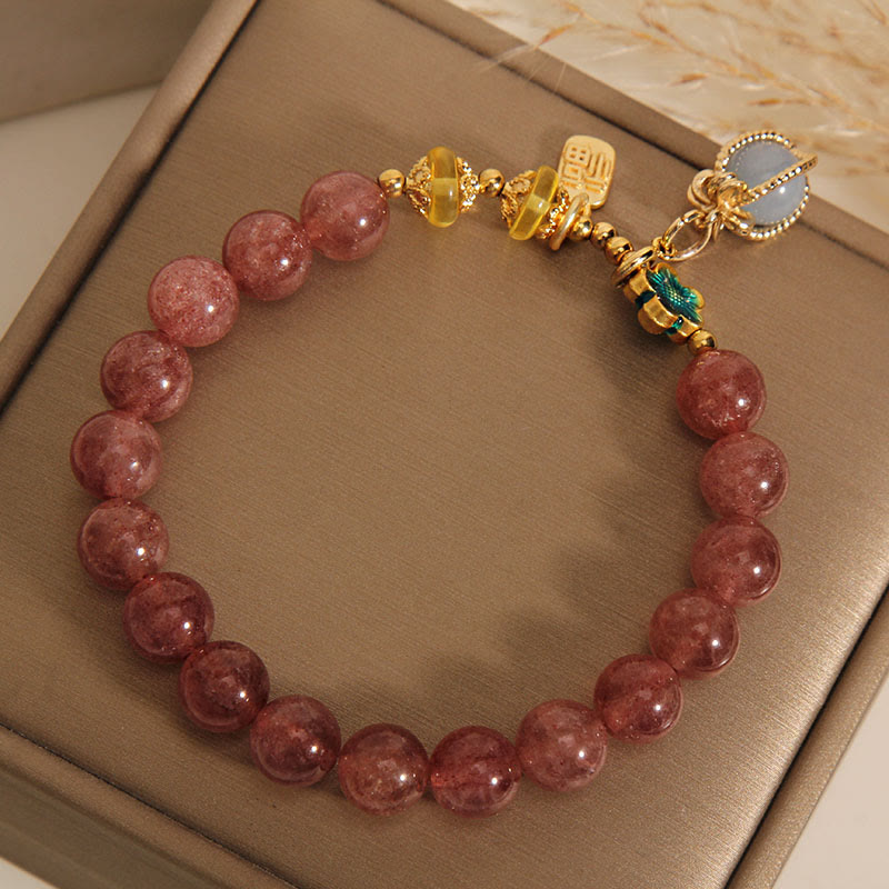 Nimara Ritual Natural Strawberry Quartz Crystal Aquamarine Fortune Brand Love Bracelet