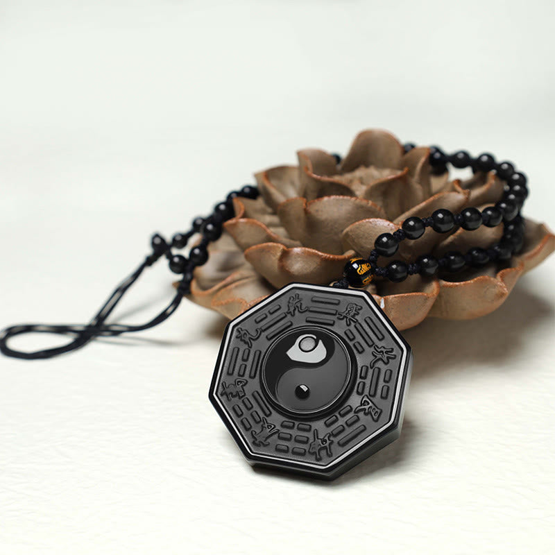 Nimara Ritual Black Obsidian Stone Yin Yang Pendant Necklace