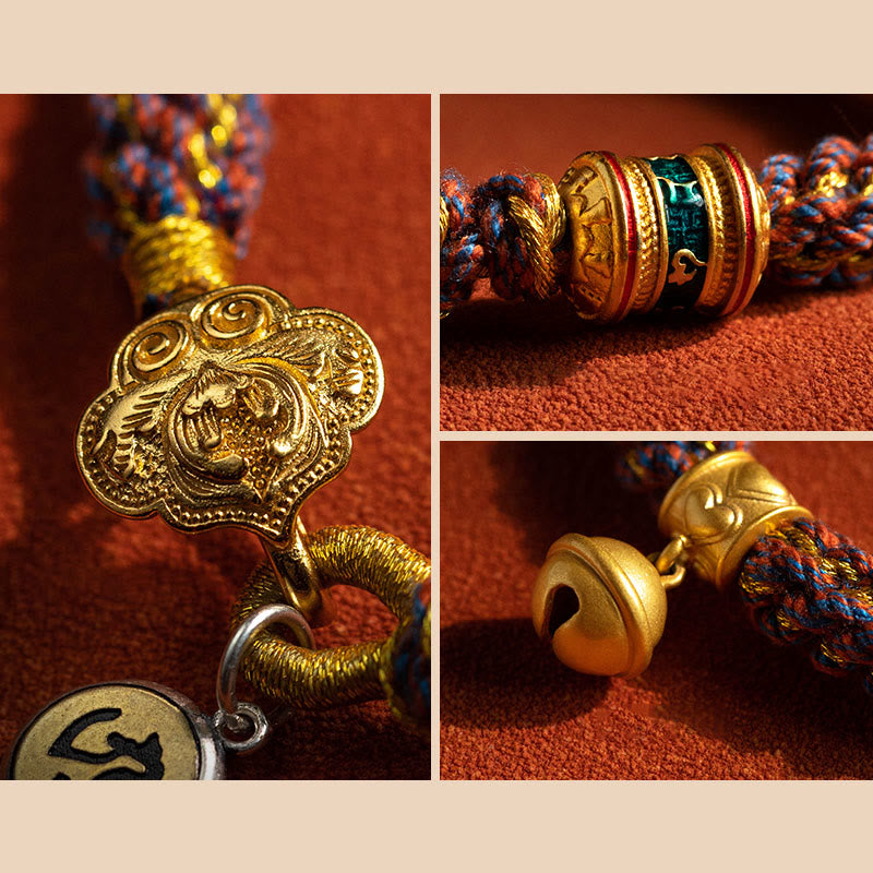 Nimara Ritual 925 Sterling Silver Chinese Zodiac Natal Buddha Om Mani Padme Hum Luck Bell Braided String Bracelet