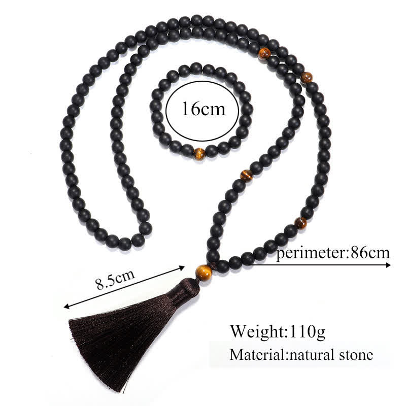 Nimara Ritual 108 Mala Beads Frosted Stone Tiger Eye Balance Bracelet Necklace Pendant