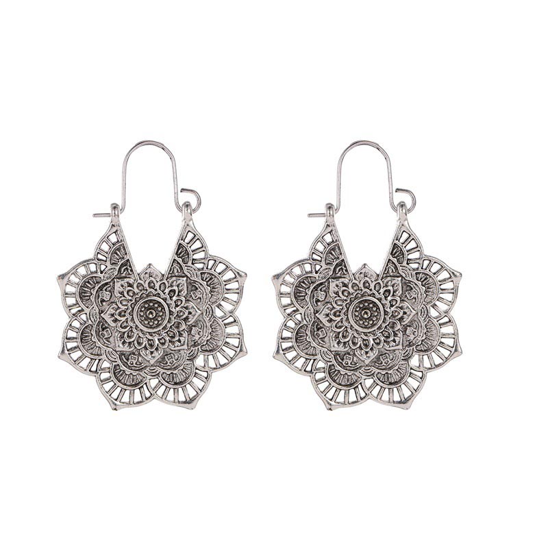 Nimara Ritual Tibetan Lotus Engraving Copper Blessing Drop Earrings