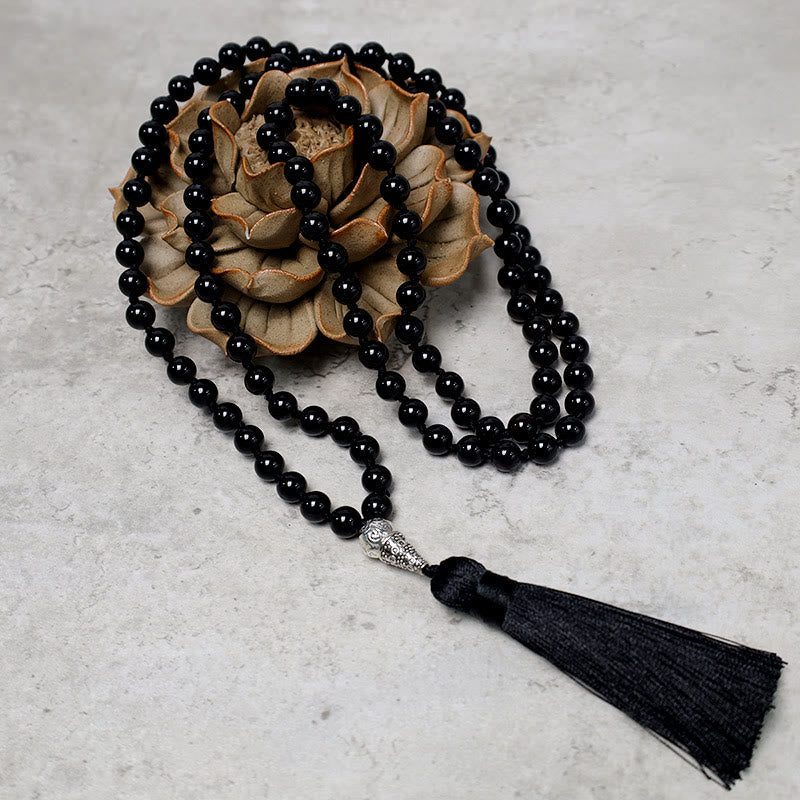 Nimara Ritual 108 Mala Black Onyx Beads Yoga Meditation Prayer Beads Necklace