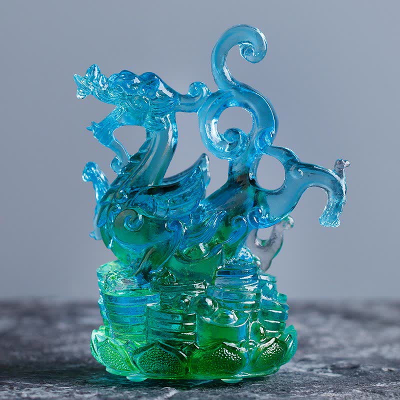 Nimara Ritual Feng Shui Four Symbols Azure Dragon Handmade Liuli Crystal Art Piece Home Office Decoration