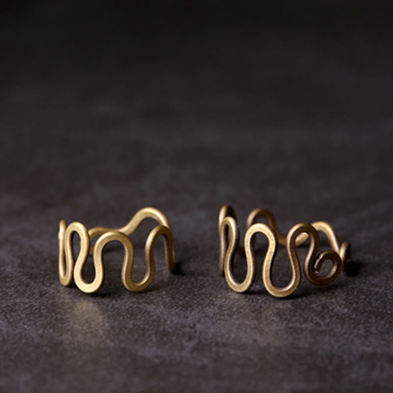 Nimara Ritual Simple Curved Brass Design Copper Luck Wealth Adjustable Ring
