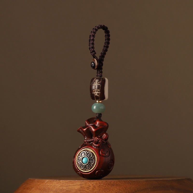 Absorb Negative Energy Small Leaf Red Sandalwood Money Bag Om Mani Padme Hum Rotatable Protection Hanging Decoration