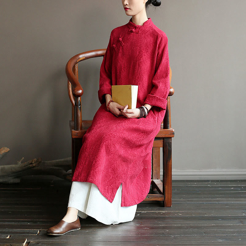 Nimara Ritual Flower Jacquard Midi Dress Long Sleeve Cotton Linen Dress Wide Leg Pants With Pockets