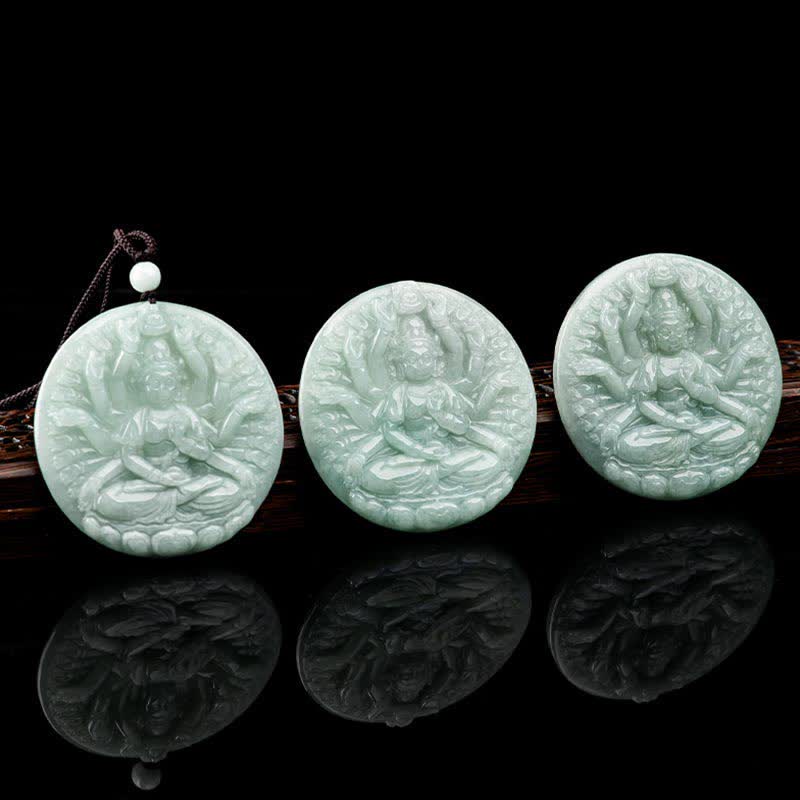 Nimara Ritual Thousand-Hand Kwan Yin Avalokitesvara Jade Blessing String Necklace Pendant