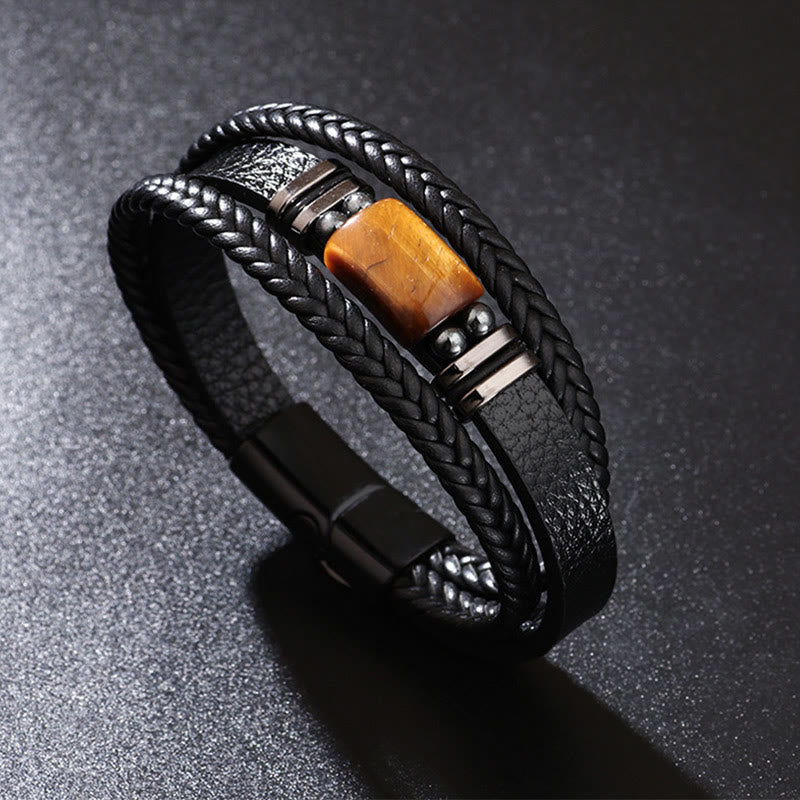 Nimara Ritual Tiger Eye Power Magnetic Buckle Multilayered Leather Bracelet
