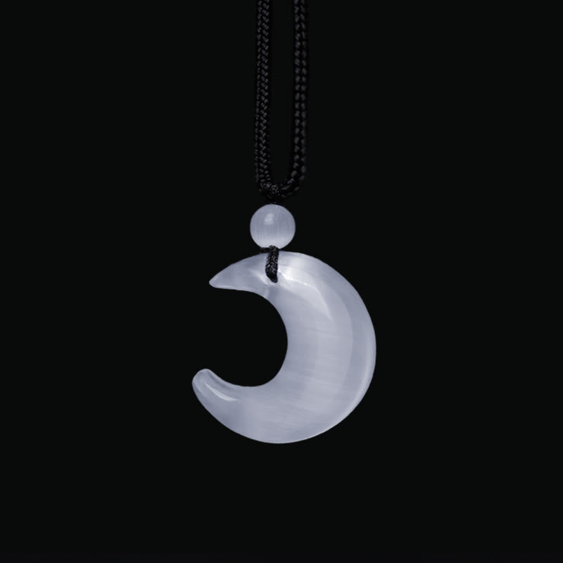 Nimara Ritual Natural Silver Sheen Obsidian Selenite Crystal Crescent Moon Yin Yang Couple Protection Necklace Pendant