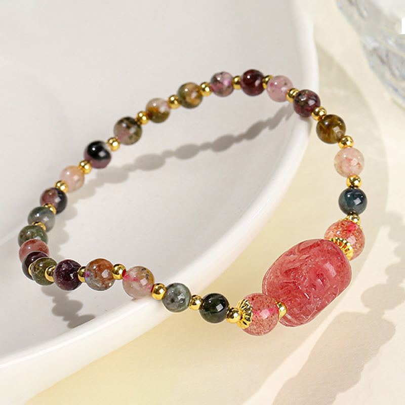 Nimara Ritual Moonstone Strawberry Quartz Tourmaline PiXiu Healing Bracelet