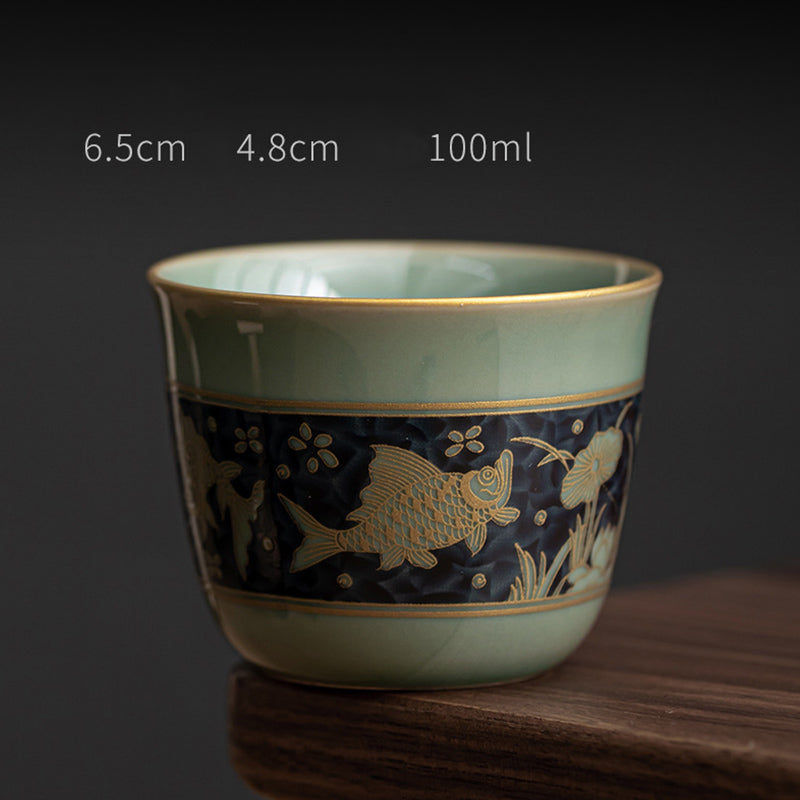Nimara Ritual Butterfly Flower Lotus Koi Fish Plum Blossom Ceramic Teacup Kung Fu Tea Cup 100ml