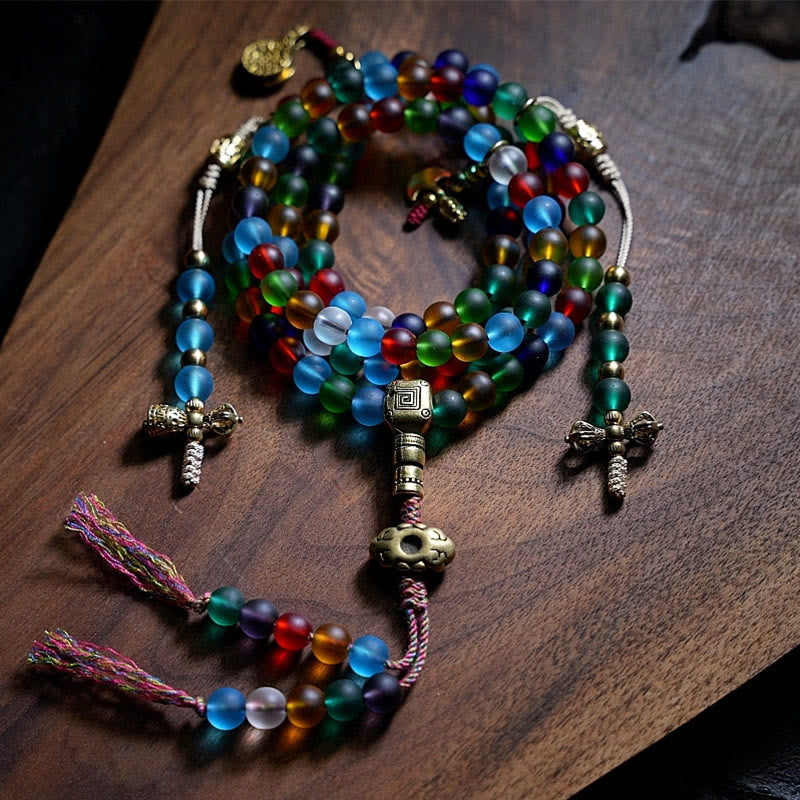 Nimara Ritual Tibetan 108 Mala Beads Multicolored Liuli Glass Bead Chinese Zodiac Nine Palaces Eight Diagrams Charm Bracelet