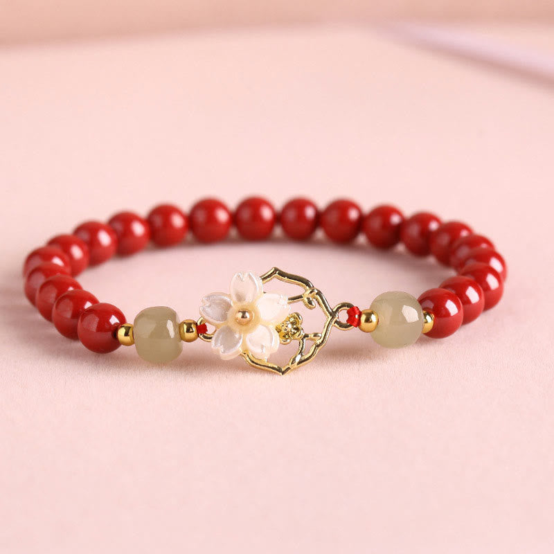 Nimara Ritual Natural Cinnabar Jade Beaded Tridacna Stone Flower Blessing Bracelet