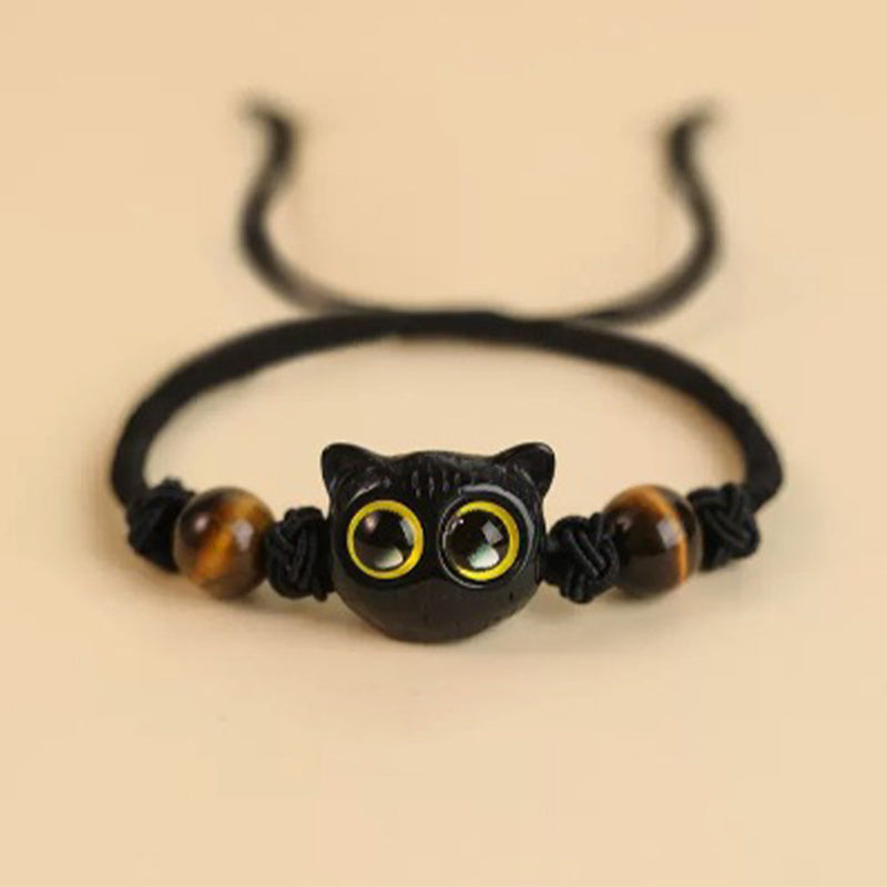 Nimara Ritual Cute Ebony Wood Cat Head Pattern Peace Bracelet