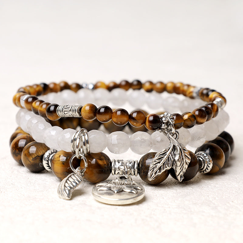 Nimara Ritual 3PCS Natural Quartz Crystal Beaded Healing Energy Lotus Bracelet