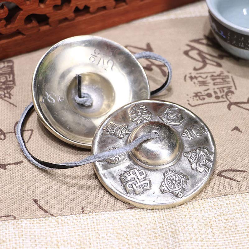 Nimara Ritual Tibetan Tingsha Bell Six True Words White Copper Healing Decoration
