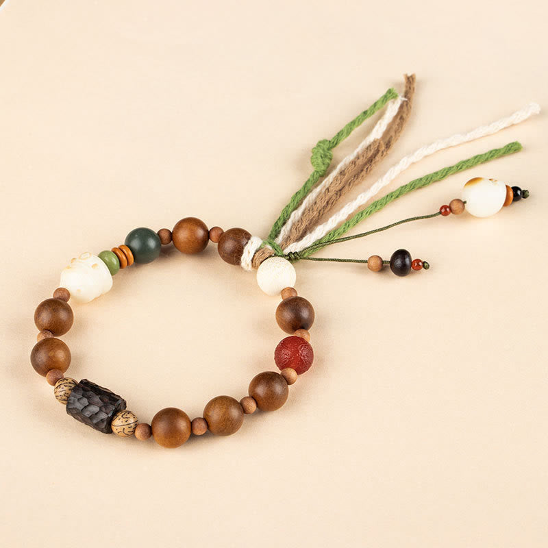 Nimara Ritual Lightning Strike Wood Bodhi Seed Cat Paw Claw Auspiciousness Protection Tassel Bracelet